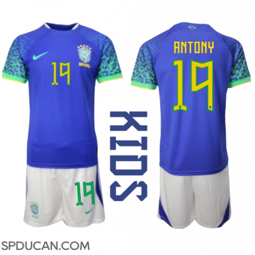 Dječji Nogometni Dres Brazil Antony #19 Gostujuci SP 2022 Kratak Rukav (+ Kratke hlače)